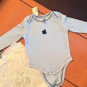 Apple Light Blue Long Sleeve Baby Bodysuit